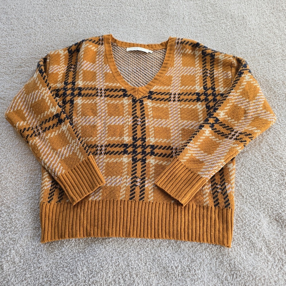 Astr The Label V-neck Mustard Yellow Plaid Sweater Sz M Academia Preppy Y2K Vibe